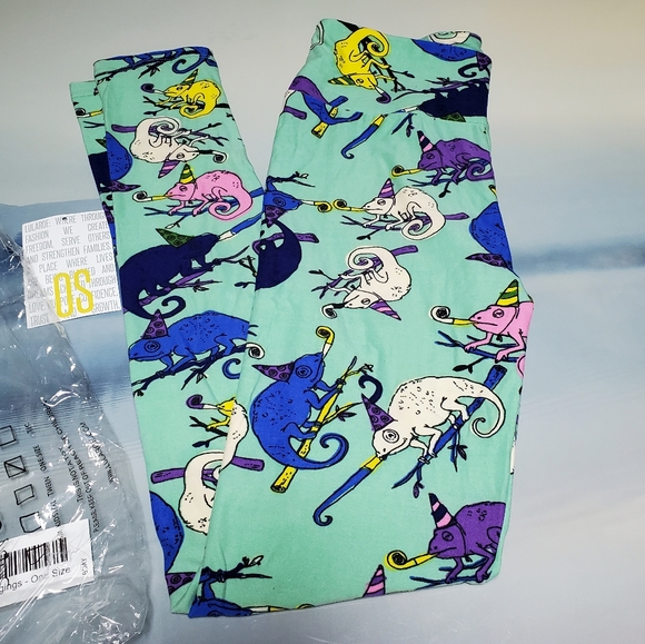LuLaRoe | OS Leggings One Size Birthday Party Iguana Lizard NEW - Picture 1 of 7